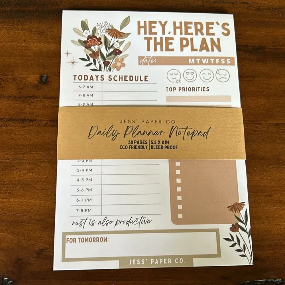 Daily planner notepad plus charm pin and notepad flower print Jess paper Co NwT